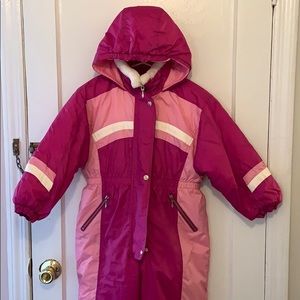 Size:7/8 Girls' Hooded Pink Colorblock Winter Snowsuit Jacket, jumpsuit for snow